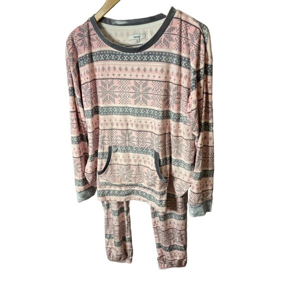 Kensie Pink Gray Cozy Soft Pull On Pajama Pants and Top Set Sz M - Picture 3 of 12